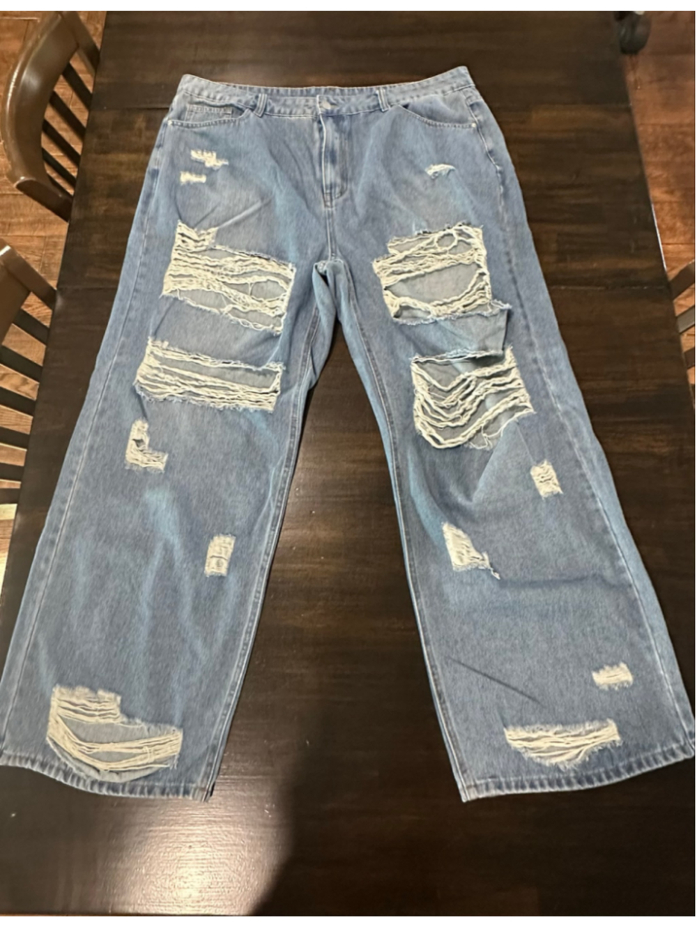 Women's SHEIN Curve Distressed Wide Leg Jeans Blue Size 4 XL